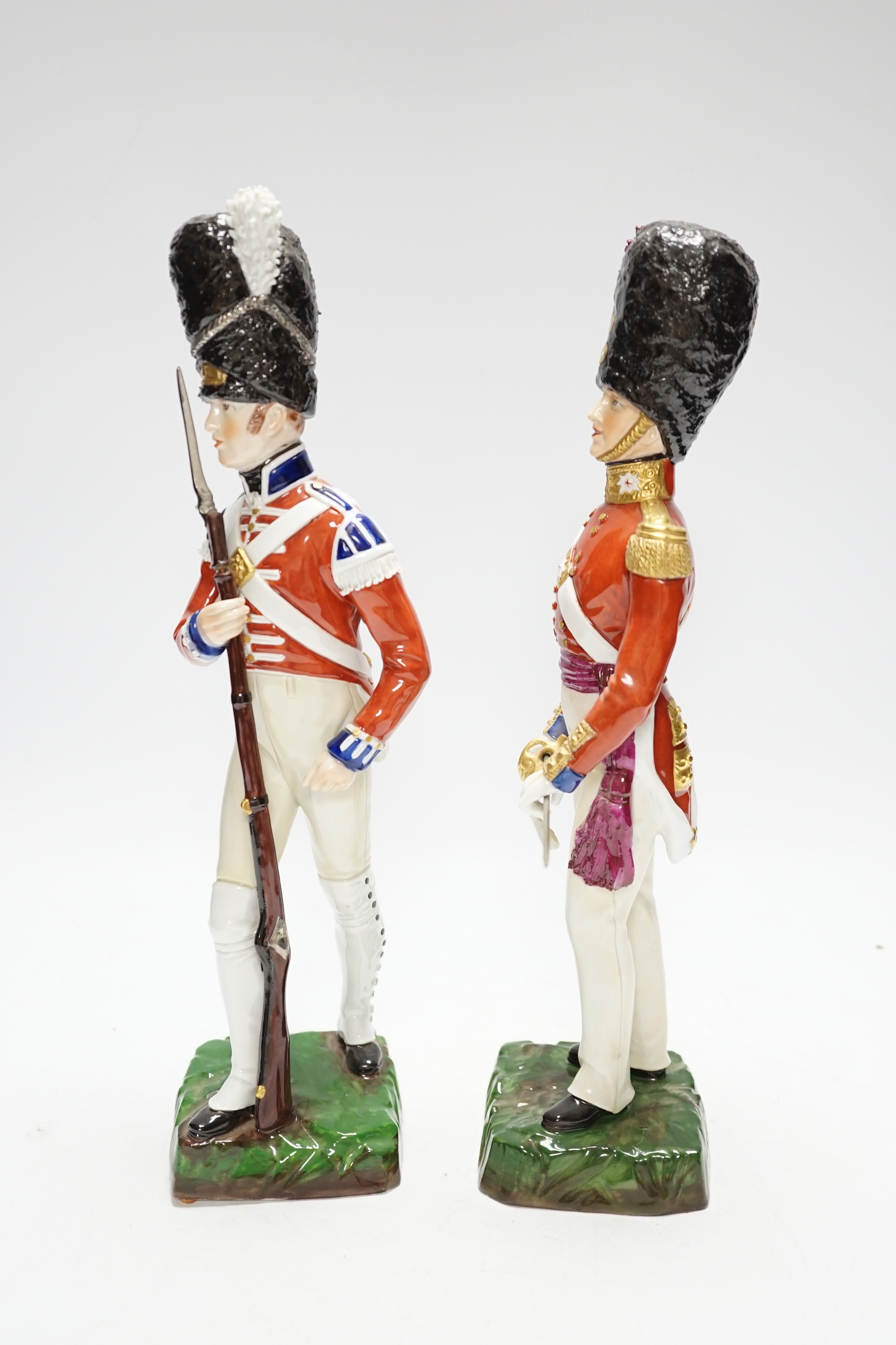 Two Sitzendorf figures - Coldstream Guards 1832 and 3rd Regt. Grenadier Guards, 30cm